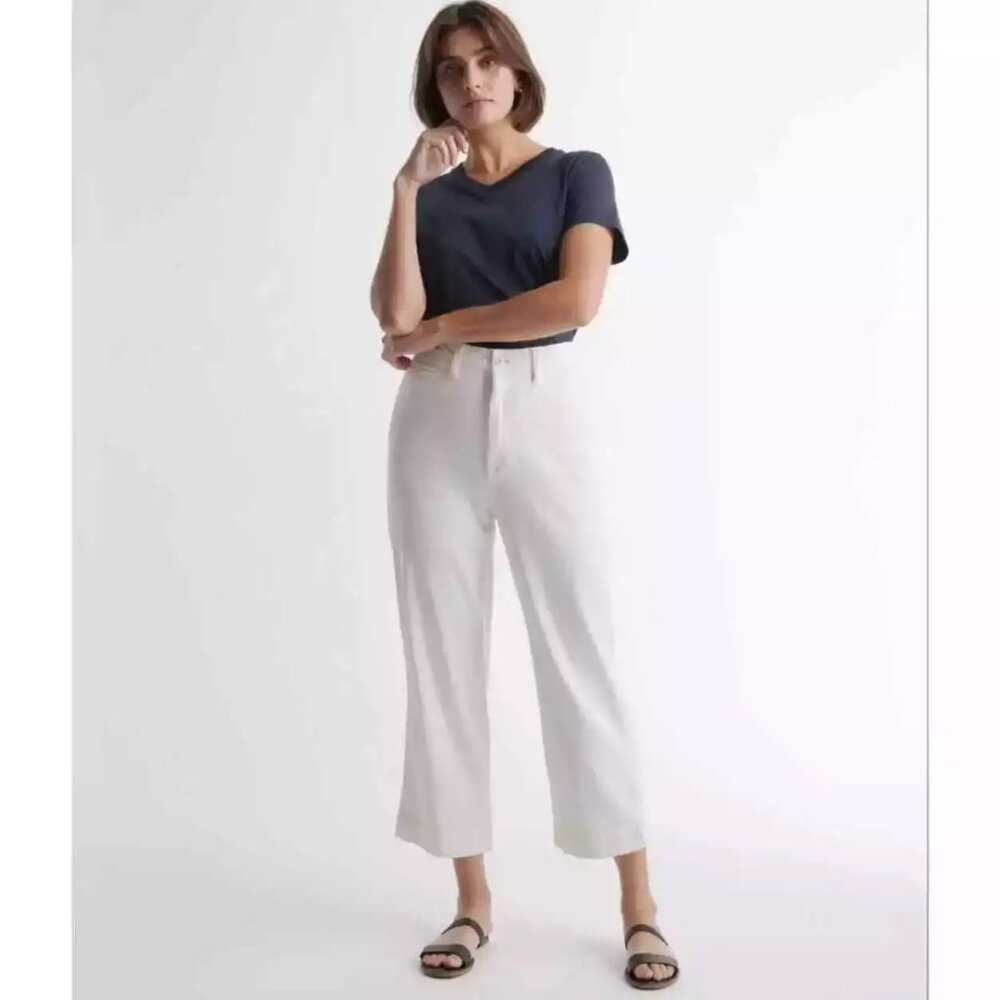 Quince White Cropped Pants